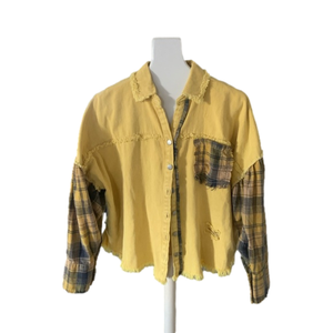 POL Yellow & Plaid Distressed Jacket/Shirt